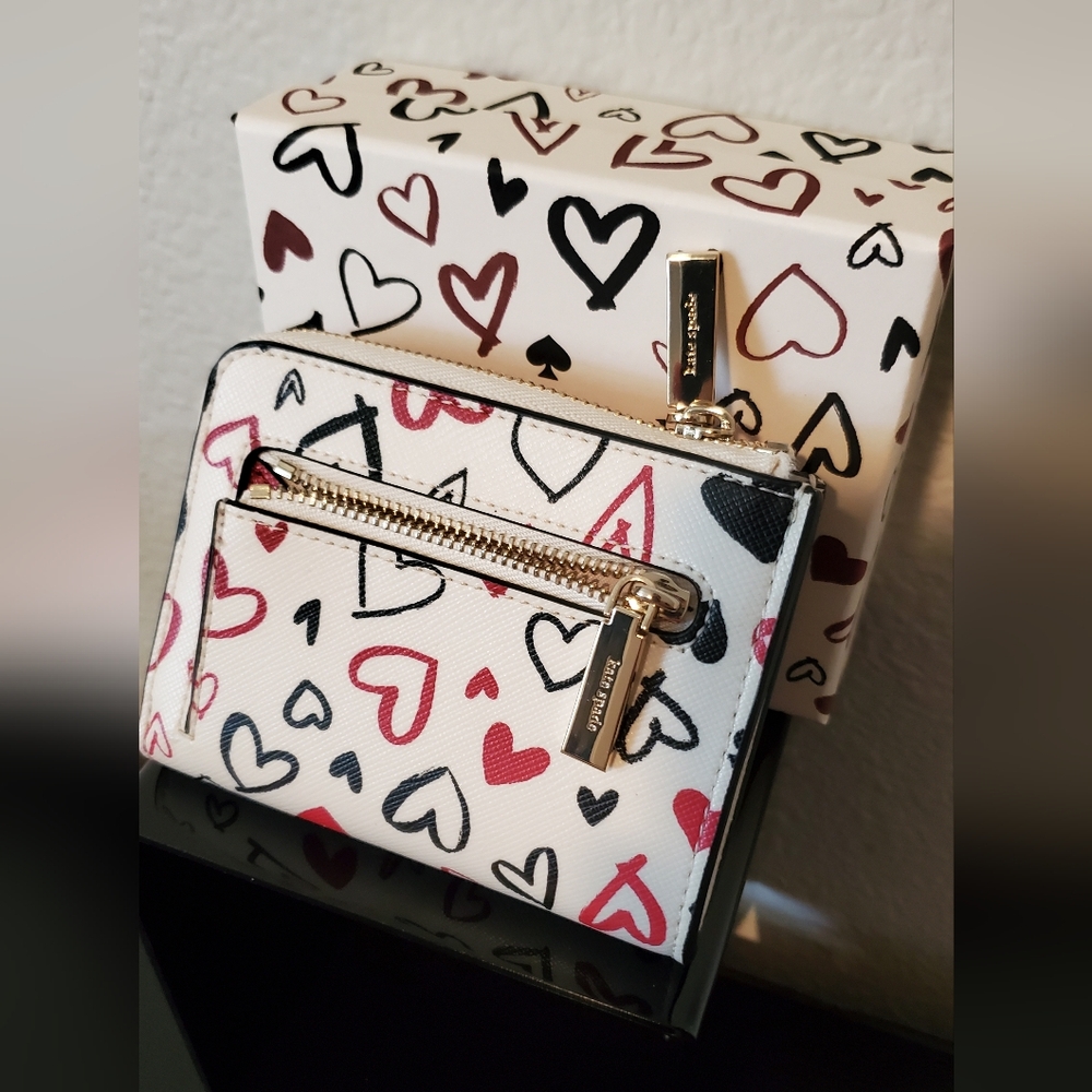 Kate Spade Staci Scribble Hearts Small Wallet w/ Card Case - Picture 5 of 12